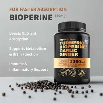4-in-1 Turmeric and Garlic Supplements with Bioperine 2360 mg Turmeric Ginger Root Capsules with Garlic for Joint, Digestion & Immune Support (120ct, Pack of 2)