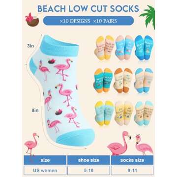 Cozypower 10 Pairs Funny Women Ankle Socks Flamingo Beach Low Cut Socks Novelty Casual Cotton Short ...