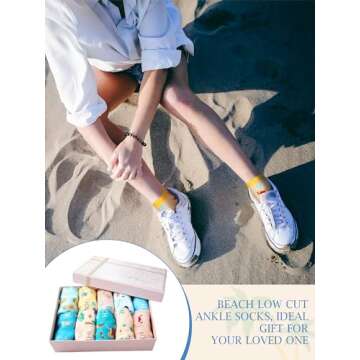 Cozypower 10 Pairs Funny Women Ankle Socks Flamingo Beach Low Cut Socks Novelty Casual Cotton Short Socks for Gift (Beach)