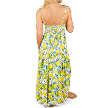 Kenny Flowers Women's Resort Dress, Organic Rayon Maxi Dress, Smocked Back, Adjustable Tie Straps, a...