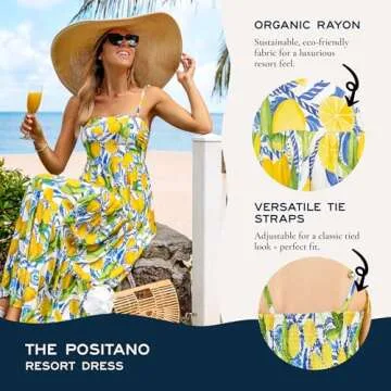 Kenny Flowers Women's Resort Dress, Organic Rayon Maxi Dress, Smocked Back, Adjustable Tie Straps, and Flowy Tiered Bottom Multi