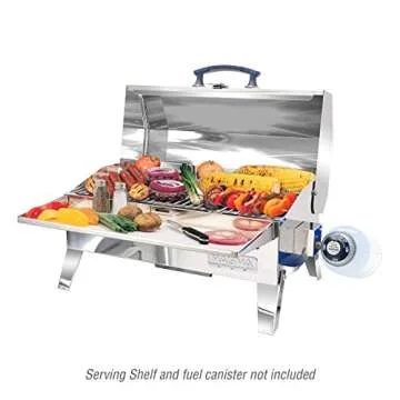 Magma Cabo Grill - Marine-Grade Stainless Steel Barbecue Grill for Boats - Portable Propane Gas with 9”x18” Grilling Surface - Heat-Resistant Handle, Fold-Away Legs - Ideal Boat Accessory