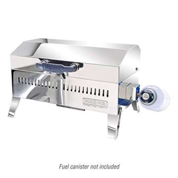 Magma Cabo Grill - Marine-Grade Stainless Steel Barbecue Grill for Boats - Portable Propane Gas with 9”x18” Grilling Surface - Heat-Resistant Handle, Fold-Away Legs - Ideal Boat Accessory