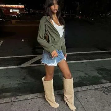 Yishaweiqi Stylish Beige Suede Knee High Boots for Women with Wide-Calf