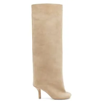 Yishaweiqi Beige Suede Knee High Boots for Women
