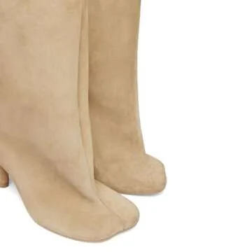 Yishaweiqi Beige Suede Knee High Boots for Women