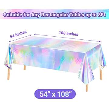 MADLYN RHUE 4 Pack Iridescence Plastic Tablecloths Shiny Disposable Laser Table Covers 54" x 108" Se...