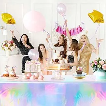 MADLYN RHUE 4 Pack Iridescence Plastic Tablecloths Shiny Disposable Laser Table Covers 54" x 108" Sequin Holographic Foil Tablecloths for Birthday, Wedding, Party, Picnic, Buffet, Holiday Decorations