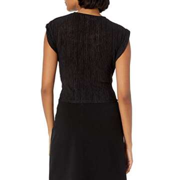 ASTR the label Women's Plisse Button Cap Sleeve Top, Black, S