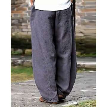 IXIMO Women's Casual Cotton Linen Baggy Pants with Elastic Waist Relax Fit Lantern Trousers Gray L