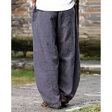 IXIMO Women's Casual Cotton Linen Baggy Pants with Elastic Waist Relax Fit Lantern Trousers Gray L