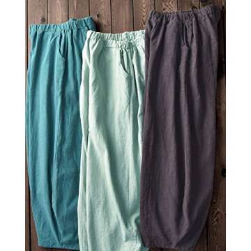 IXIMO Women's Casual Cotton Linen Baggy Pants with Elastic Waist Relax Fit Lantern Trousers Gray L