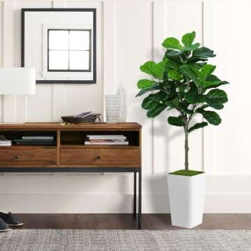 ASTIDY Fiddle Leaf Fig Tree Artificial 5FT - Faux Fiddle Leaf Fig Tree with White Tall Planter - Fak...