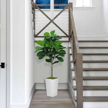 ASTIDY Fiddle Leaf Fig Tree Artificial 5FT - Faux Fiddle Leaf Fig Tree with White Tall Planter - Fake Ficus Lyrata Floor Plant Potted - Artificial Fig Tree for Home Office Living Room Decor Indoor