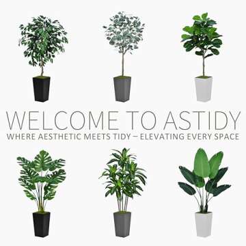 ASTIDY Fiddle Leaf Fig Tree Artificial 5FT - Faux Fiddle Leaf Fig Tree with White Tall Planter - Fake Ficus Lyrata Floor Plant Potted - Artificial Fig Tree for Home Office Living Room Decor Indoor