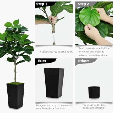 ASTIDY Fiddle Leaf Fig Tree Artificial 5FT - Faux Fiddle Leaf Fig Tree with White Tall Planter - Fake Ficus Lyrata Floor Plant Potted - Artificial Fig Tree for Home Office Living Room Decor Indoor