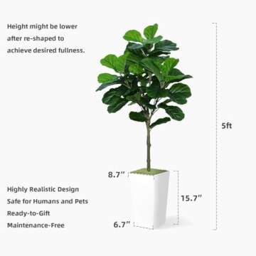 ASTIDY Fiddle Leaf Fig Tree Artificial 5FT - Faux Fiddle Leaf Fig Tree with White Tall Planter - Fake Ficus Lyrata Floor Plant Potted - Artificial Fig Tree for Home Office Living Room Decor Indoor