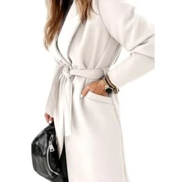 Womens Classic Coat Lapel Collar Open Front Belted Long Jacket