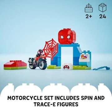 LEGO DUPLO Marvel Spin’s Motorcycle Adventure Fantasy Playset, Based on Spidey and His Amazing Friends TV Show, Build-and-Rebuild, Toddler Toys, Preschool Motorcycle Toy for Kids' Ages 2 and Up, 10424