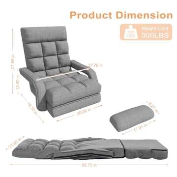 Floor Chair, Floor Gaming Chair with 6 Adjustable Position, Foldable Lazy Sofa Chair with Armrest fo...