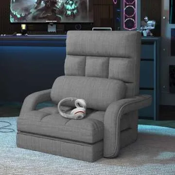 Floor Chair, Floor Gaming Chair with 6 Adjustable Position, Foldable Lazy Sofa Chair with Armrest for Adult, Comfy Chaise Lounge Indoor, Breathable Bed Sleeper for Bedroom, Yoga, Dorm