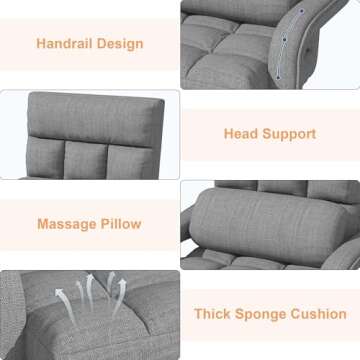 Floor Chair, Floor Gaming Chair with 6 Adjustable Position, Foldable Lazy Sofa Chair with Armrest for Adult, Comfy Chaise Lounge Indoor, Breathable Bed Sleeper for Bedroom, Yoga, Dorm