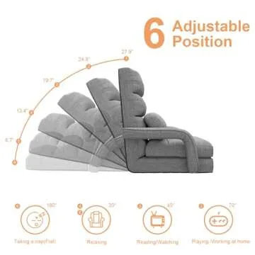 Floor Chair, Floor Gaming Chair with 6 Adjustable Position, Foldable Lazy Sofa Chair with Armrest for Adult, Comfy Chaise Lounge Indoor, Breathable Bed Sleeper for Bedroom, Yoga, Dorm