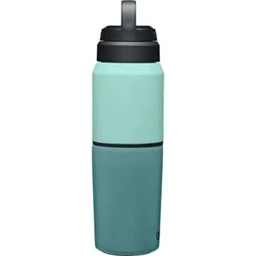 CamelBak MultiBev Water Bottle & Travel Cup – Vacuum Insulated Stainless Steel – Coastal/Lagoon – 17oz bottle & 12oz cup