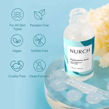 NURCH Pure Hyaluronic Acid Serum for Face + Snow Mushroom + Vitamin B5 | Natural & Lightweight | Veg...