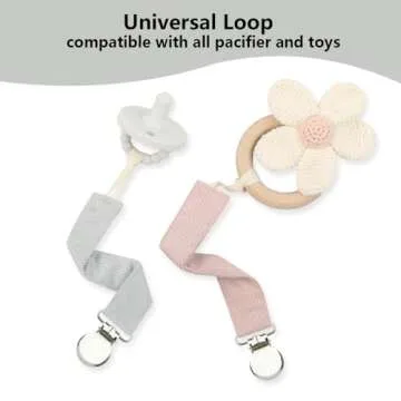Pacifier Clip for Baby Boy and Girl, Linen Soft Fabric Strap, Pacifier Leash Holder Binky Clip, Striped Soothie Holder Unisex