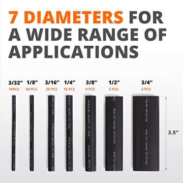 Wirefy Heat Shrink Tubing Kit 180 PCS - 3:1 Ratio Adhesive Lined, Industrial Heat-Shrink Tubing - Bl...