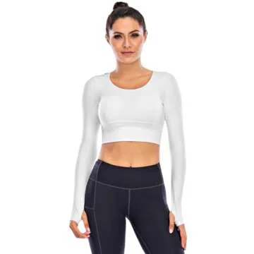 ECUPPER Women Long Sleeve Workout Tops Backless Yoga Gym Shirts Athletic Crop Top with Built in Bra ...