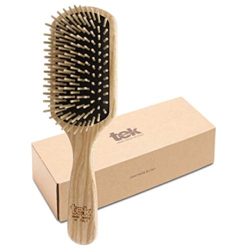 TEK - Large Rectangular Ash Wood Brush Handmade in Italy, with Short Tooth, for Medium-Long, Long an...