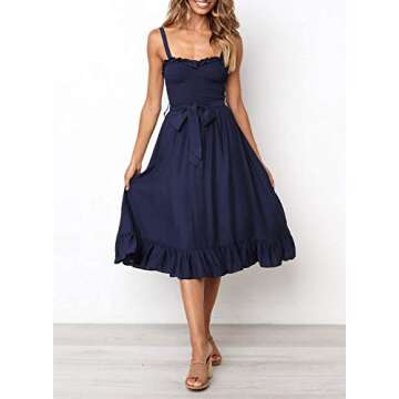 ZESICA Women's Bohemian Spaghetti Strap Floral Printed Tie, Navy, Size Small