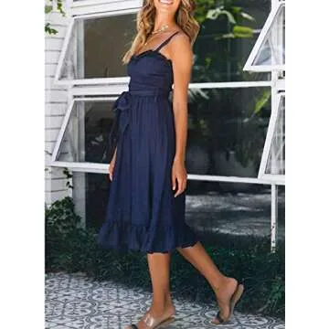 ZESICA Women's Bohemian Spaghetti Strap Floral Printed Tie, Navy, Size Small