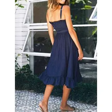 ZESICA Women's Bohemian Spaghetti Strap Floral Printed Tie, Navy, Size Small