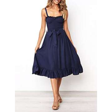 ZESICA Women's Bohemian Spaghetti Strap Floral Printed Tie, Navy, Size Small