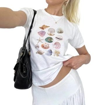 ABYOVRT Women Graphic Baby Tees Y2k Short Sleeve Slim Fit Crop Tops for Teen Girls