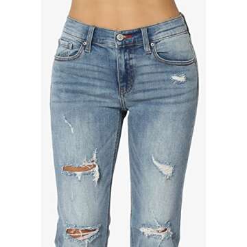 TheMogan Women's Distressed Boyfriend Jeans in Medium Wash