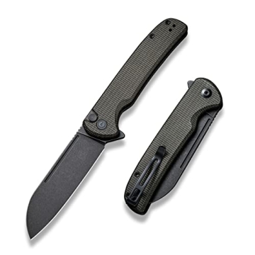 CIVIVI Chevalier Folding Pocket Knife, Button Lock EDC Knife 3.46" Stonewashed 14C28N Sheepsfoot Blade Micarta Handle, Utility Knife for Hiking Camping Fishing Work Outdoor