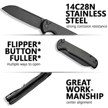 CIVIVI Chevalier Folding Pocket Knife, Button Lock EDC Knife 3.46" Stonewashed 14C28N Sheepsfoot Blade Micarta Handle, Utility Knife for Hiking Camping Fishing Work Outdoor