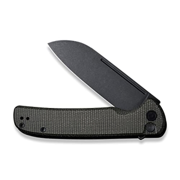 CIVIVI Chevalier Folding Pocket Knife, Button Lock EDC Knife 3.46" Stonewashed 14C28N Sheepsfoot Blade Micarta Handle, Utility Knife for Hiking Camping Fishing Work Outdoor
