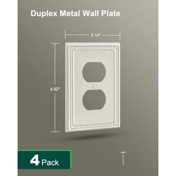 TREEWELL 4-Pack Duplex Outlet Cover Plate, Light Almond Metal Wall Plates for Electrical Outlets, 1 ...