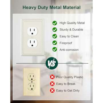 TREEWELL 4-Pack Duplex Outlet Cover Plate, Light Almond Metal Wall Plates for Electrical Outlets, 1 Gang Receptacle Light Switch Cover, Pearls Decorative Switch Plates and Outlet Covers