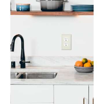 TREEWELL 4-Pack Duplex Outlet Cover Plate, Light Almond Metal Wall Plates for Electrical Outlets, 1 Gang Receptacle Light Switch Cover, Pearls Decorative Switch Plates and Outlet Covers