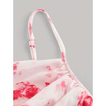 GORGLITTER Women's Floral Summer Bodycon Wedding Guest Dresses Mesh Ruched Fishtail Birthday Going Out Party Midi Dress Hot Pink Small