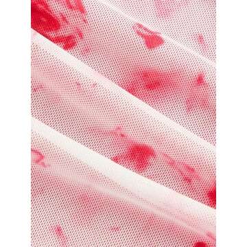 GORGLITTER Women's Floral Summer Bodycon Wedding Guest Dresses Mesh Ruched Fishtail Birthday Going Out Party Midi Dress Hot Pink Small