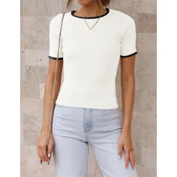 Stylish ZESICA Women's Short Sleeve Ribbed Top
