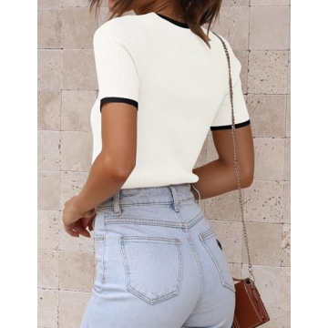 Stylish ZESICA Women's Short Sleeve Ribbed Top