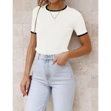 Stylish ZESICA Women's Short Sleeve Ribbed Top